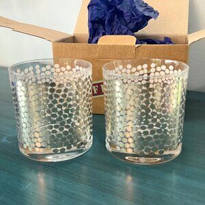 Set  2 Paola Navone for Egizia Silver silkscreen Tumbler Rocks Glasses Italy BOX